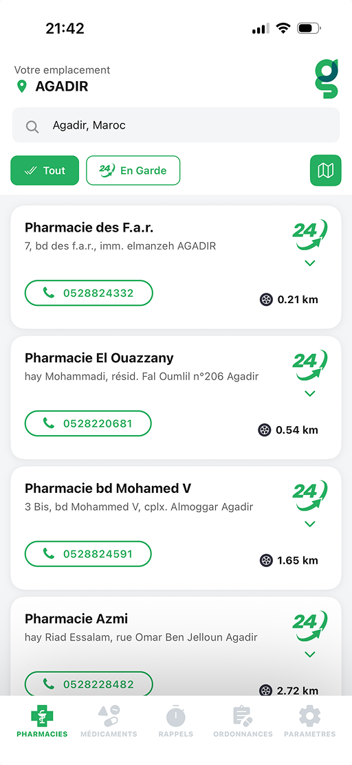 Application Degarde — pharmacies de garde à Agadir